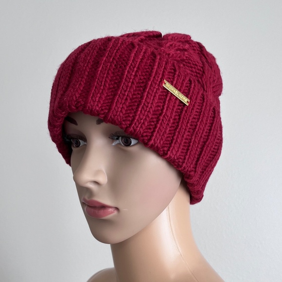 Michael Kors Women’s Burgundy Cable-Knit Hat - Picture 3 of 8